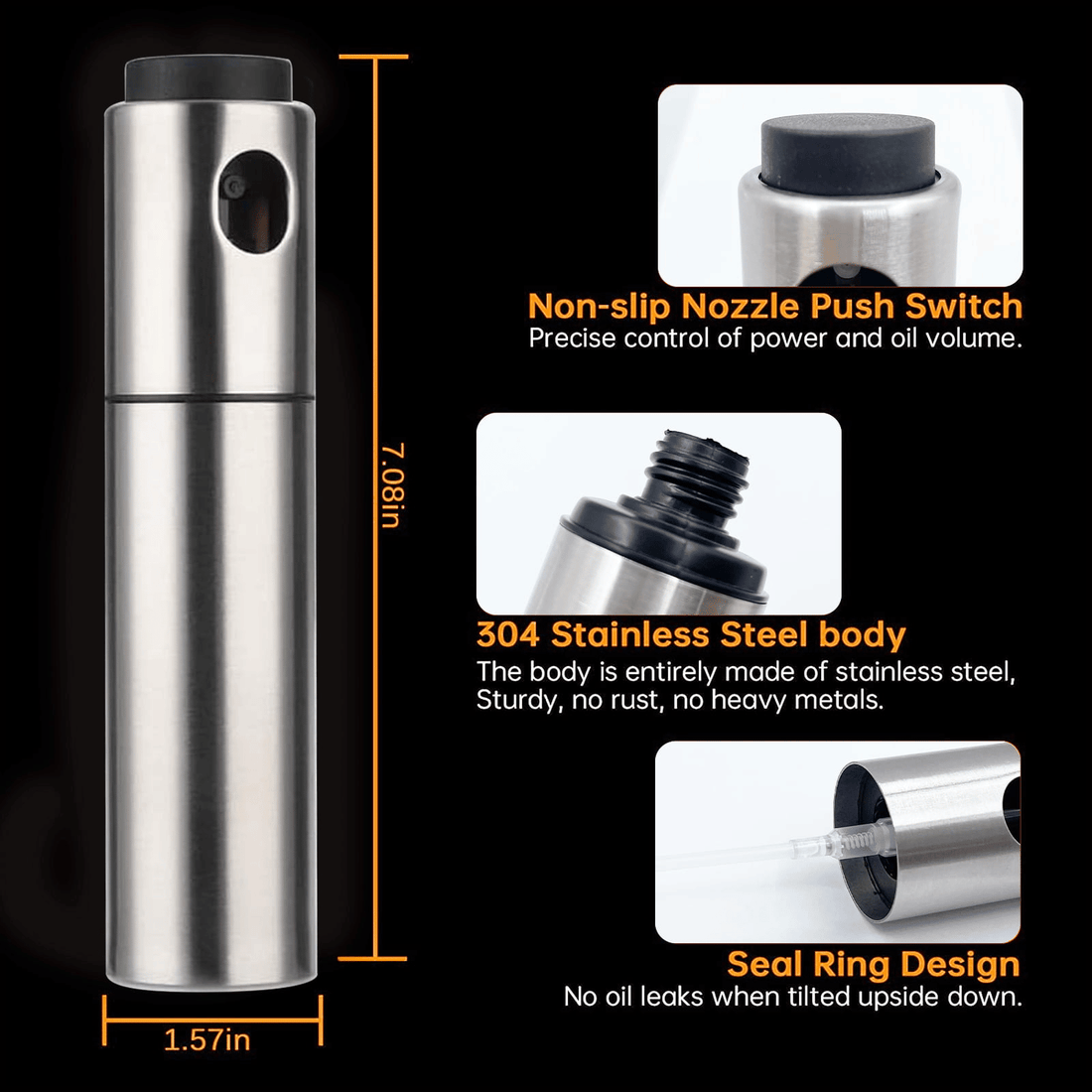 100ml Stainless Steel Oil Sprayer Mister for Cooking Baking