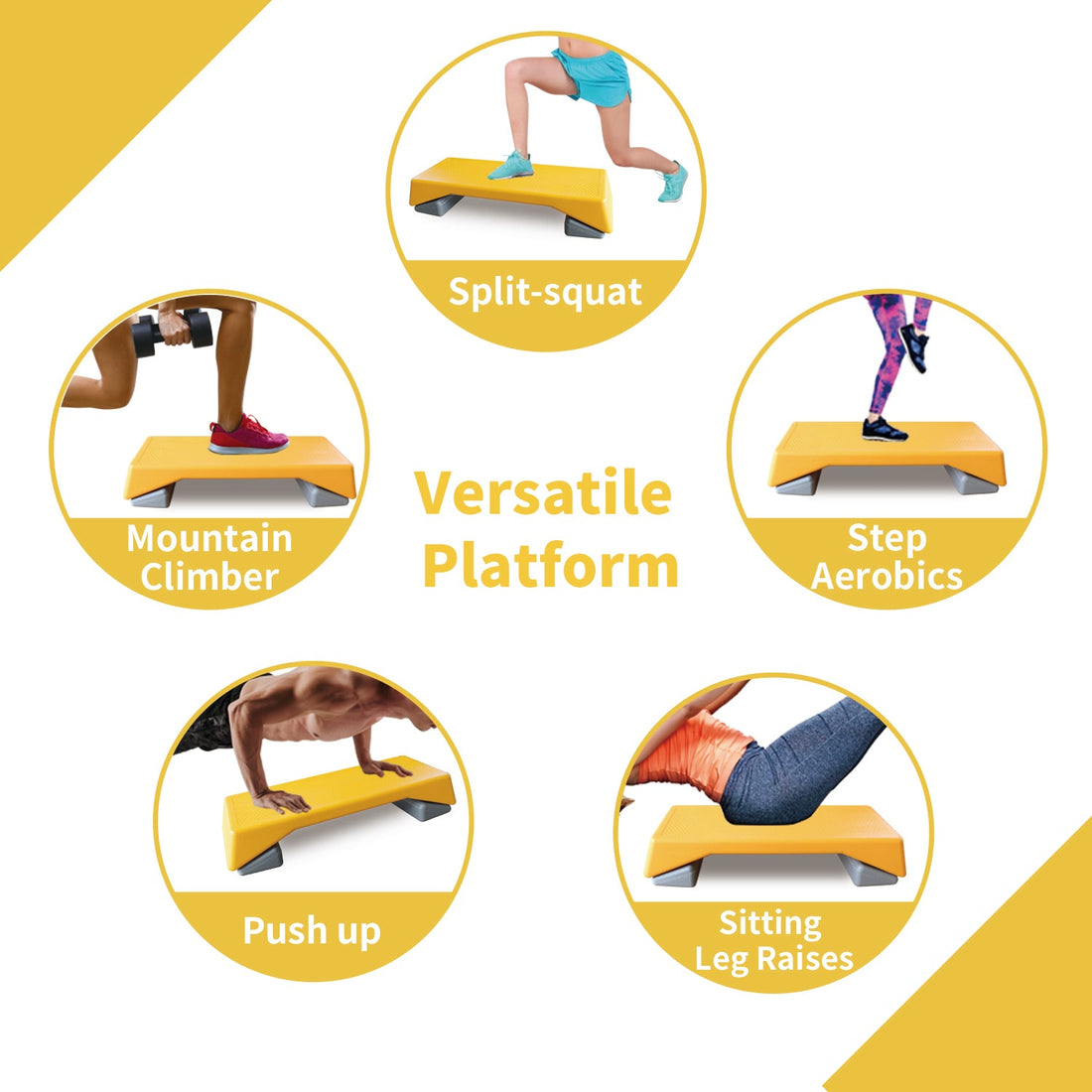 Height Adjustable Aerobics Step Platform Fitness Stepper Trainer Yellow