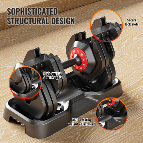 10 in 1 Adjustable Dumbbell Set Quick Rotate 55lb