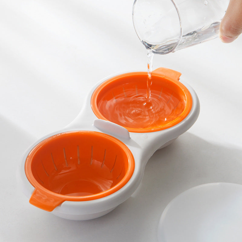 Mini Twin Egg Boiler Microwave Double Layer Steamer with Lid