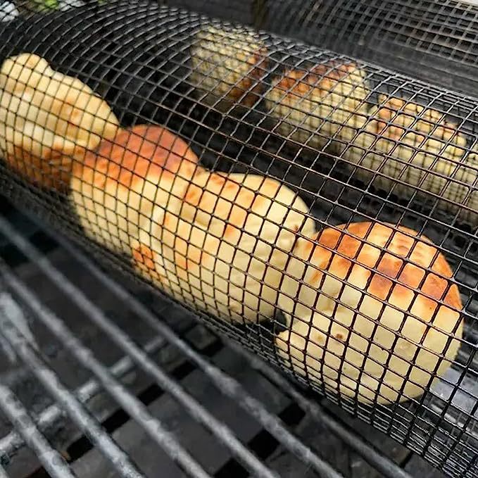 Rolling Metal BBQ Grilling Basket Portable Outdoor Camping Rack