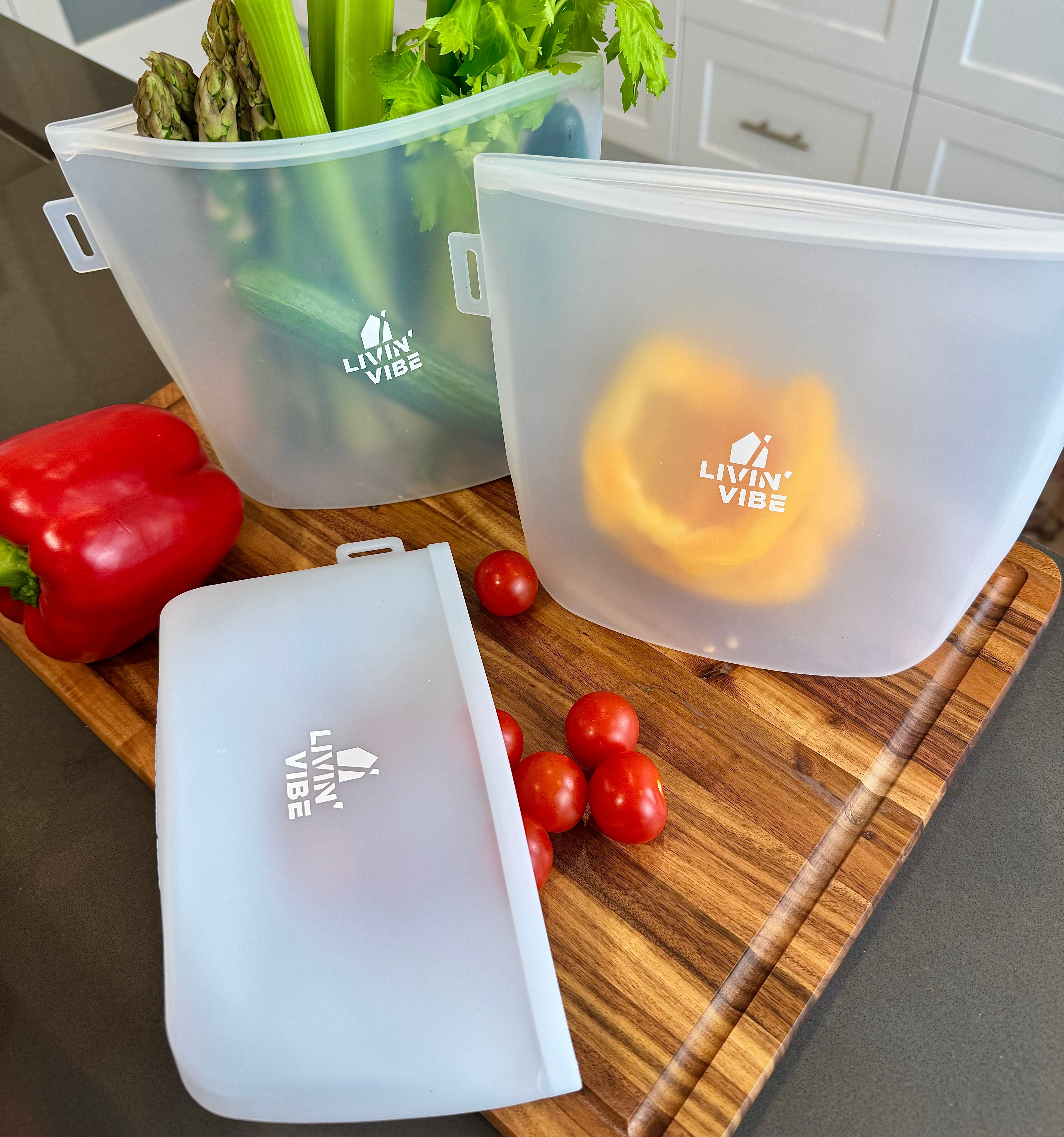 Reusable Silicone Food Storage Bags Set Multicolor Leakproof Kitchen