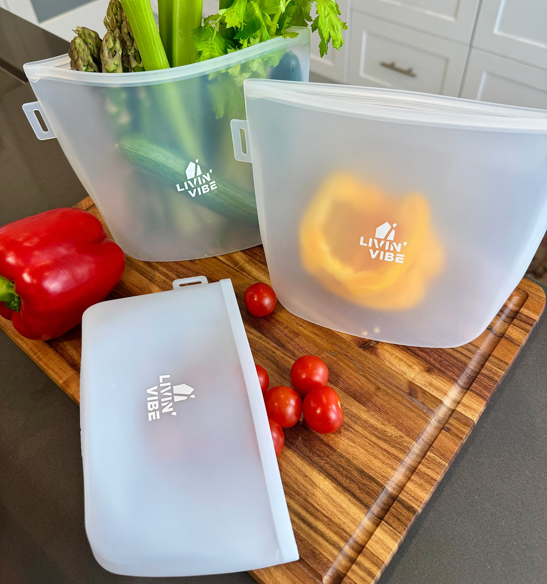 Reusable Silicone Food Storage Bags Set Multicolor Leakproof Kitchen