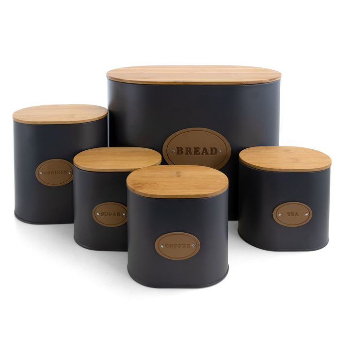 Grey Kitchen Canister Set with Bamboo Lids Food Storage