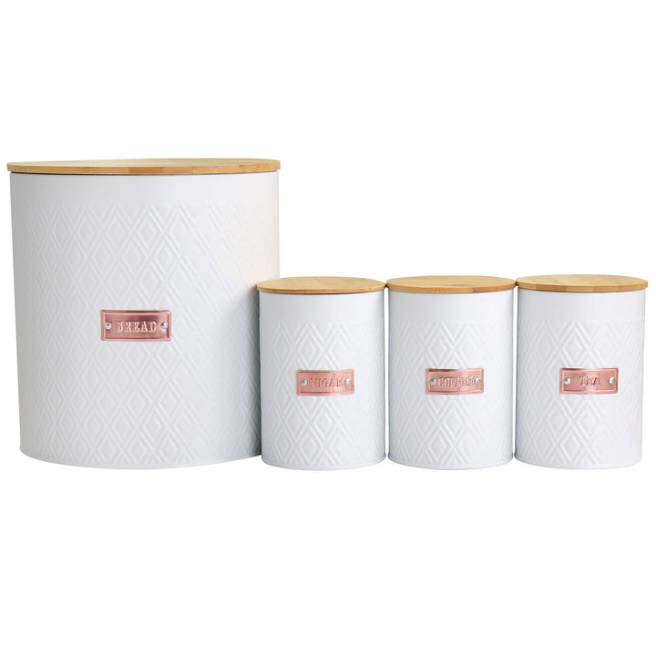 Argyle Kitchen Canister Set White with Bamboo Lids Storage