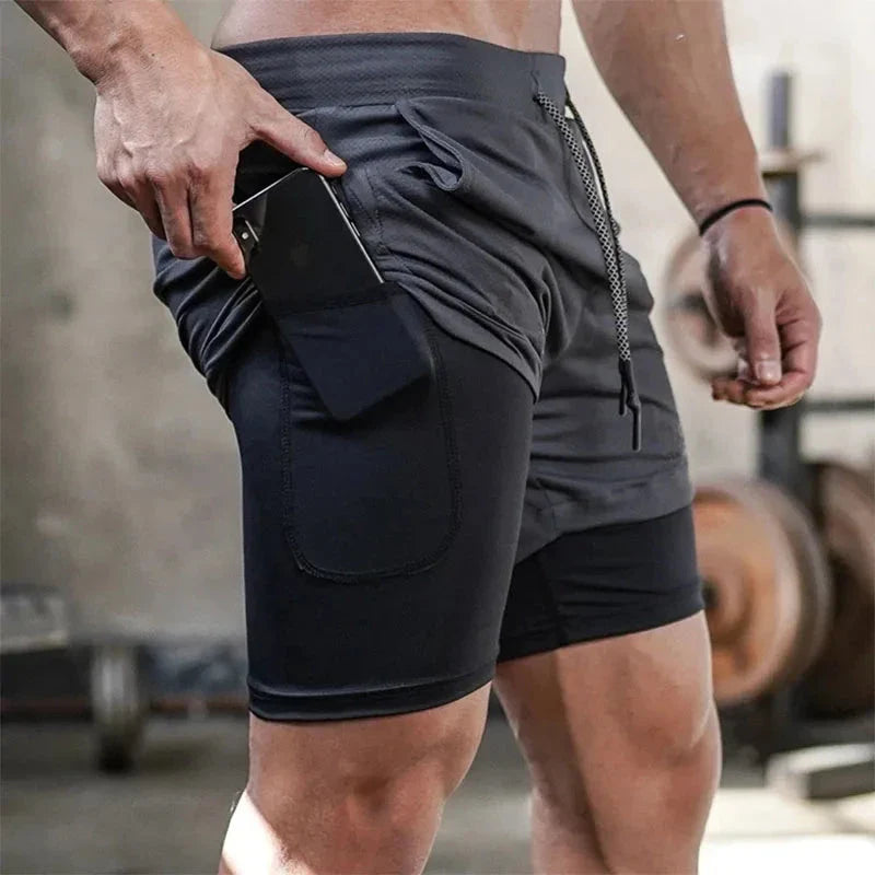 Men’s 2-in-1 Camo Running Shorts – Quick-Dry Gym Fitness