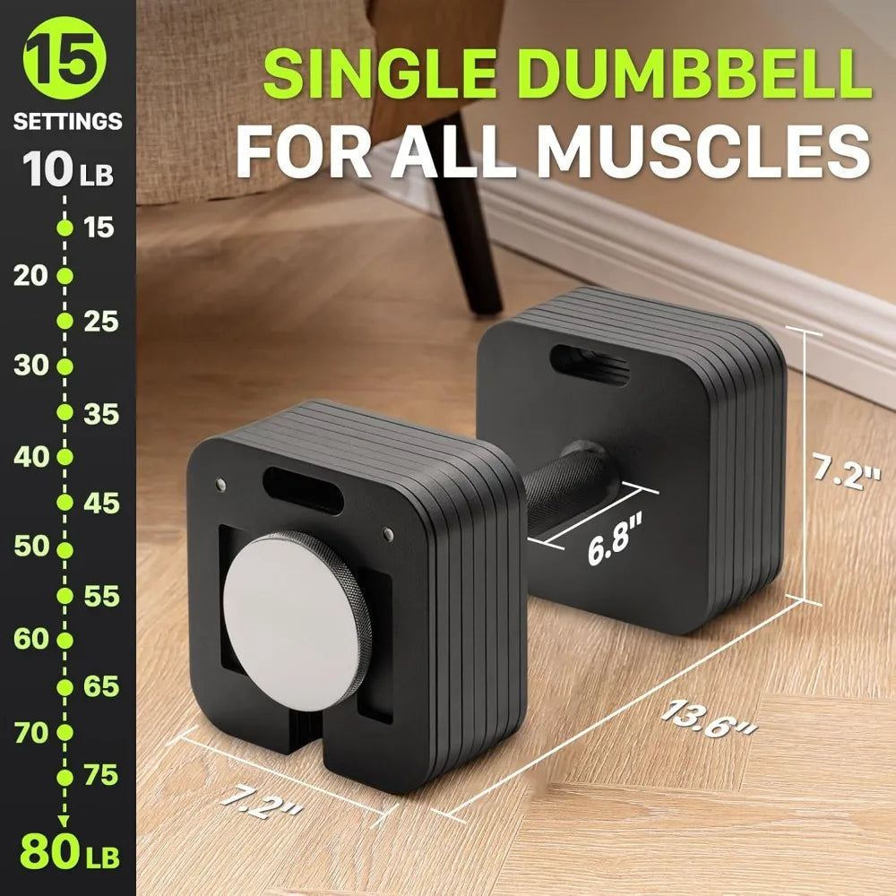 Adjustable Dumbbell Set 10–80lb Quick Lock Home Gym Weights