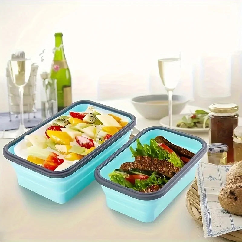 Collapsible Silicone Food Storage Containers Stackable Microwave Lunch Box Set