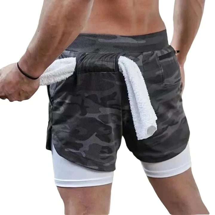 Men’s 2-in-1 Camo Running Shorts – Quick-Dry Gym Fitness