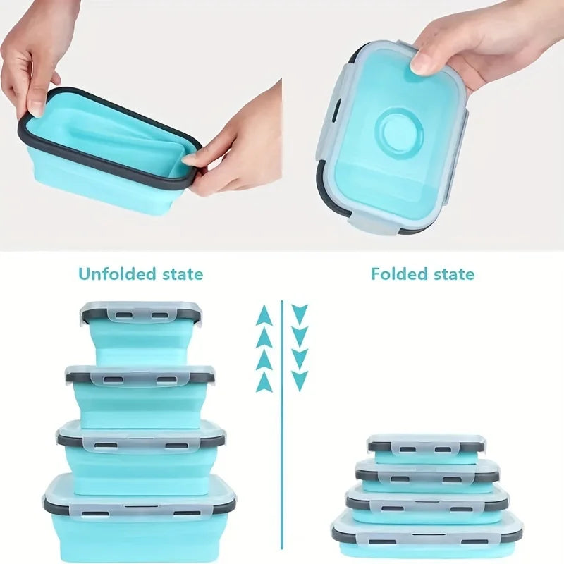 Collapsible Silicone Food Storage Containers Stackable Microwave Lunch Box Set