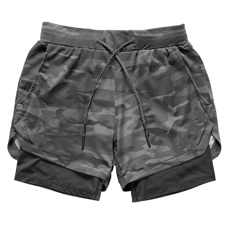 Men’s 2-in-1 Camo Running Shorts – Quick-Dry Gym Fitness
