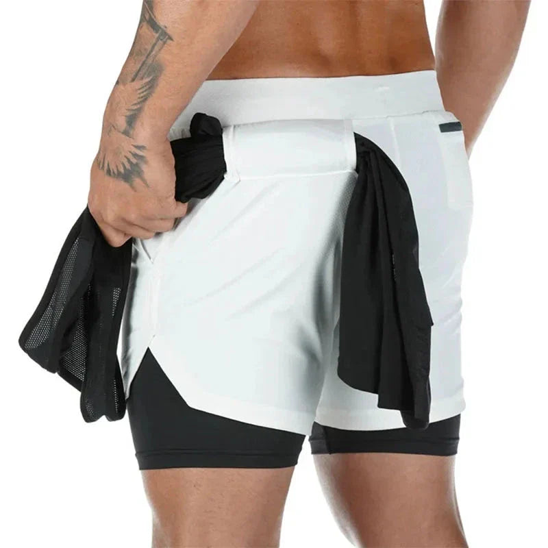 Men’s 2-in-1 Camo Running Shorts – Quick-Dry Gym Fitness