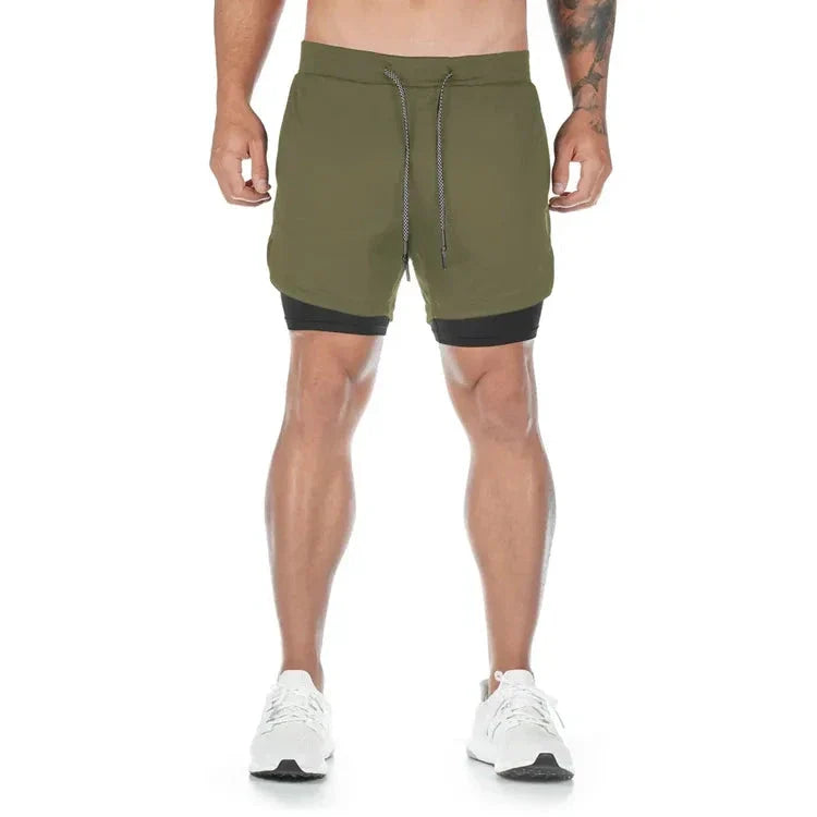 Men’s 2-in-1 Camo Running Shorts – Quick-Dry Gym Fitness