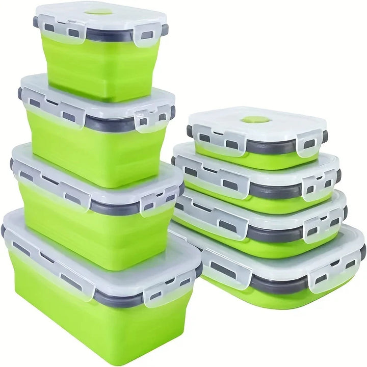 Collapsible Silicone Food Storage Containers Stackable Microwave Lunch Box Set