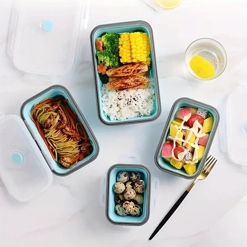 Collapsible Silicone Food Storage Containers Stackable Microwave Lunch Box Set