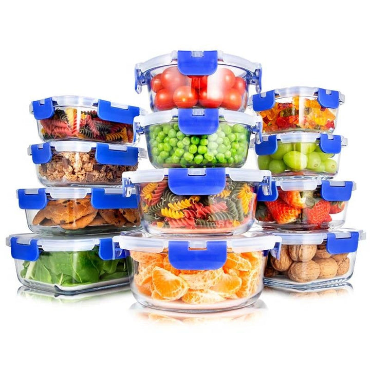 24 Piece Glass Food Storage Container Bakeware Set Snap Lids