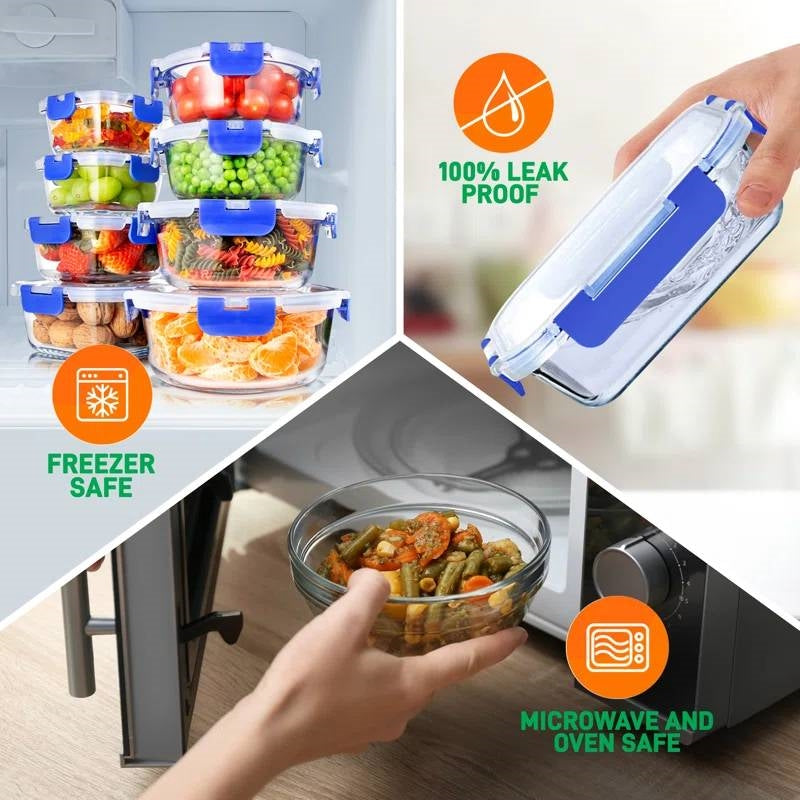 24 Piece Glass Food Storage Container Bakeware Set Snap Lids