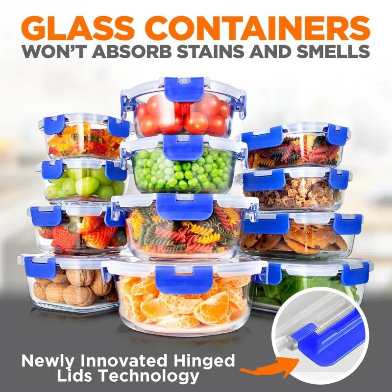 24 Piece Glass Food Storage Container Bakeware Set Snap Lids