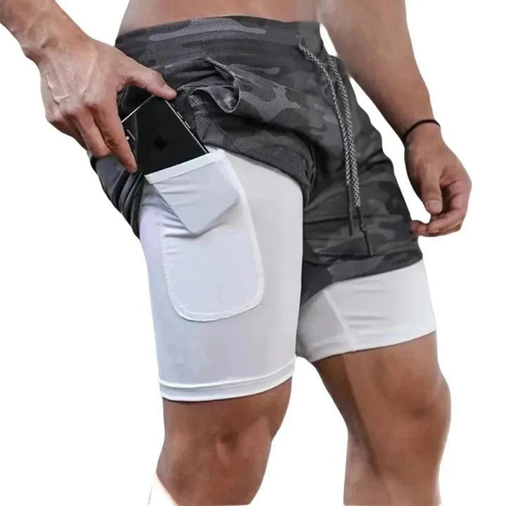 Men’s 2-in-1 Camo Running Shorts – Quick-Dry Gym Fitness