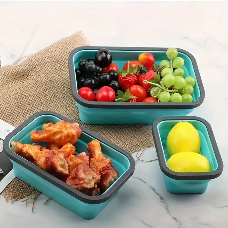 Collapsible Silicone Food Storage Containers Stackable Microwave Lunch Box Set