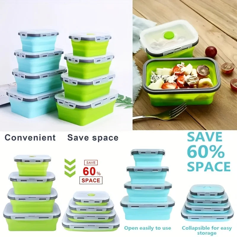 Collapsible Silicone Food Storage Containers Stackable Microwave Lunch Box Set