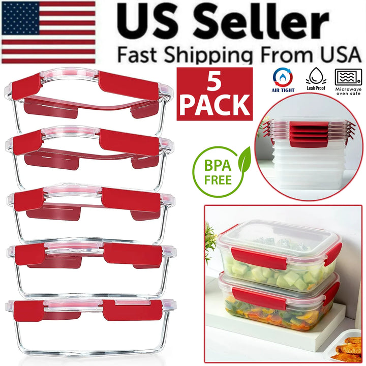 5 Pack Stackable Airtight Food Storage Containers with Snap Lock