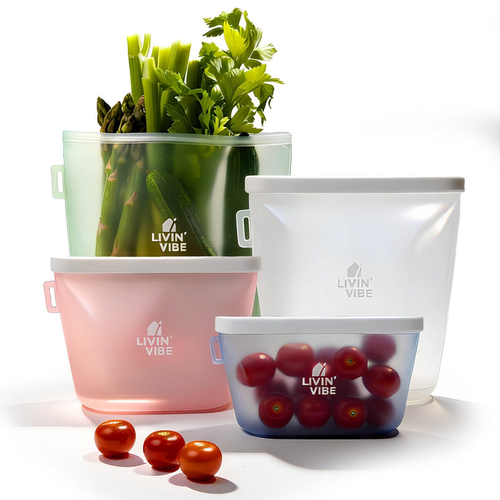 Reusable Silicone Food Storage Bags Set Multicolor Leakproof Kitchen