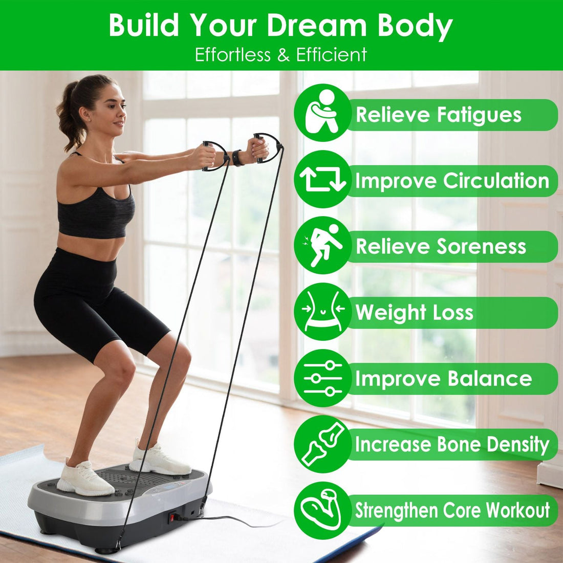 Vibration Plate Exercise Machine with Resistance Bands Remote Control