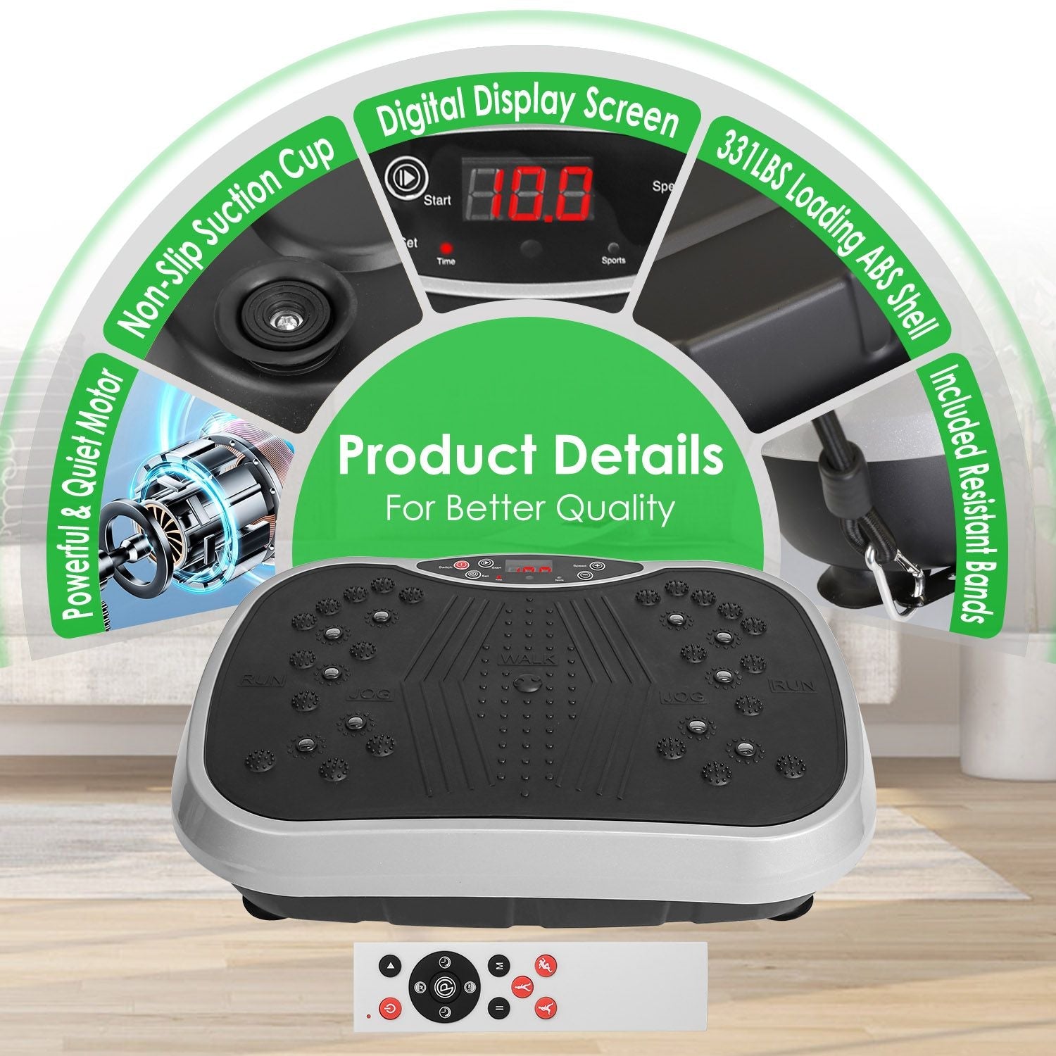 Vibration Plate Exercise Machine with Resistance Bands Remote Control