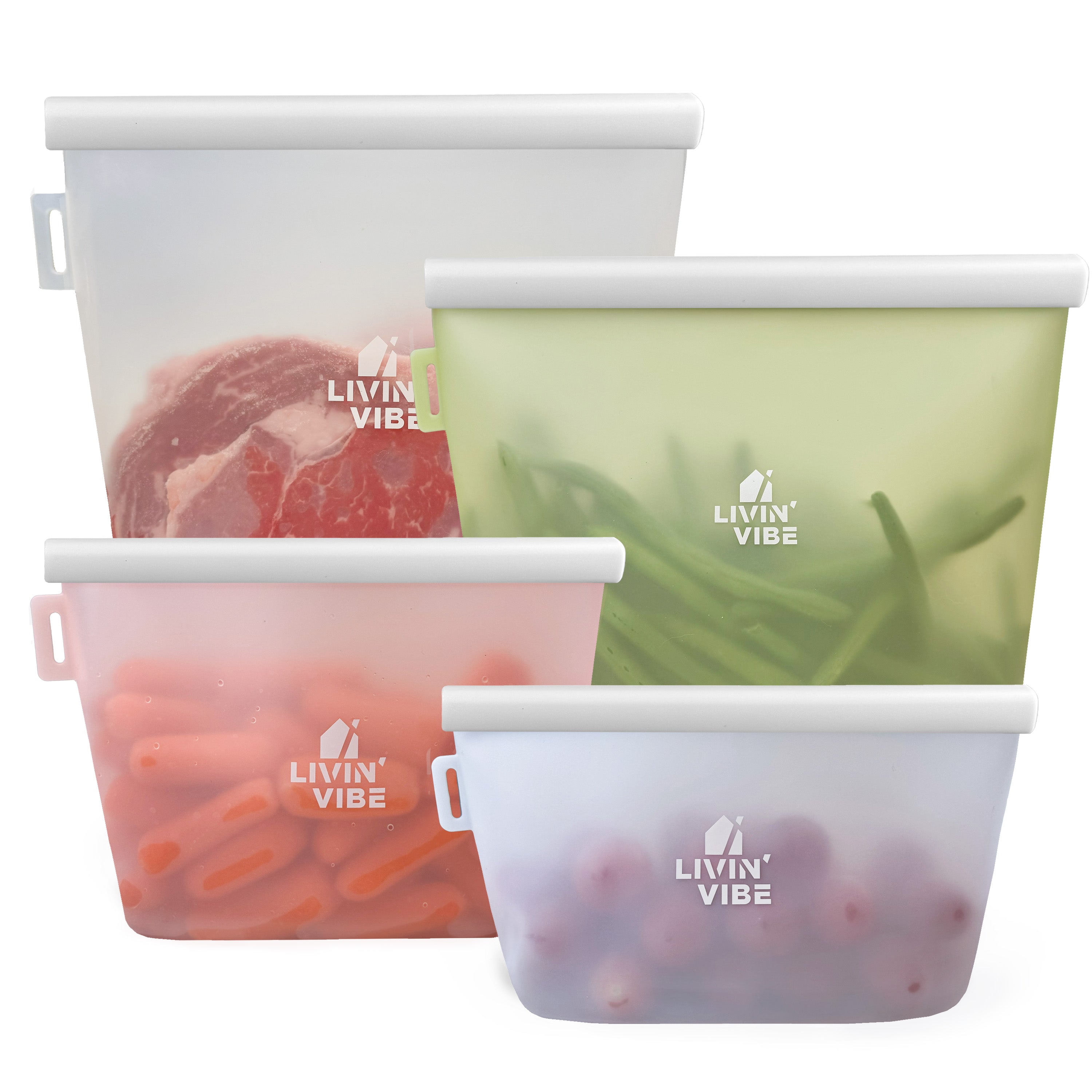 Reusable Silicone Food Storage Bags Set Multicolor Leakproof Kitchen