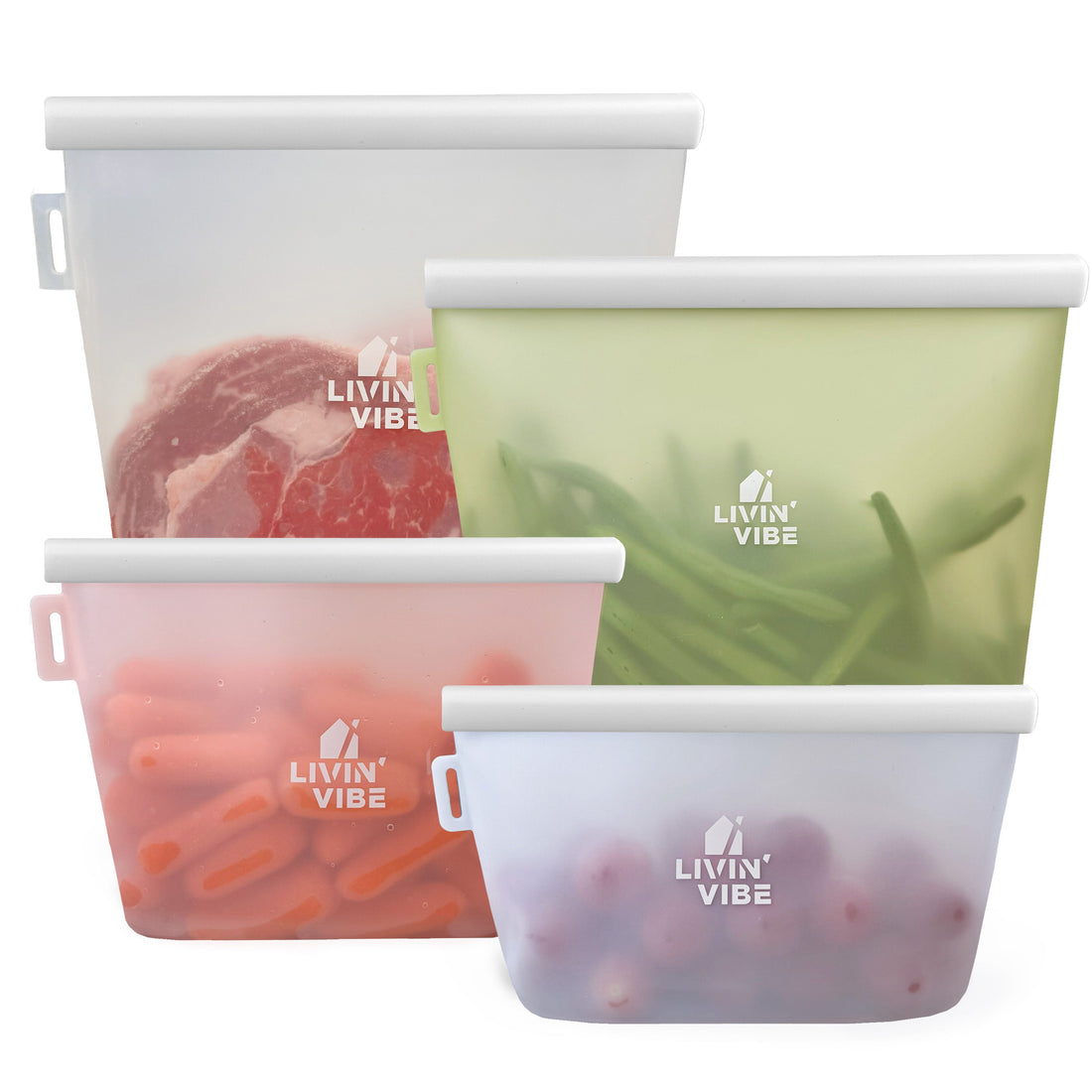 Reusable Silicone Food Storage Bags Set Multicolor Leakproof Kitchen