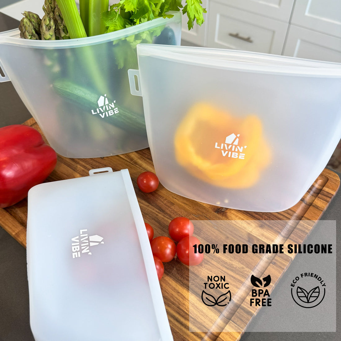 Reusable Silicone Food Storage Bags Set Multicolor Leakproof Kitchen